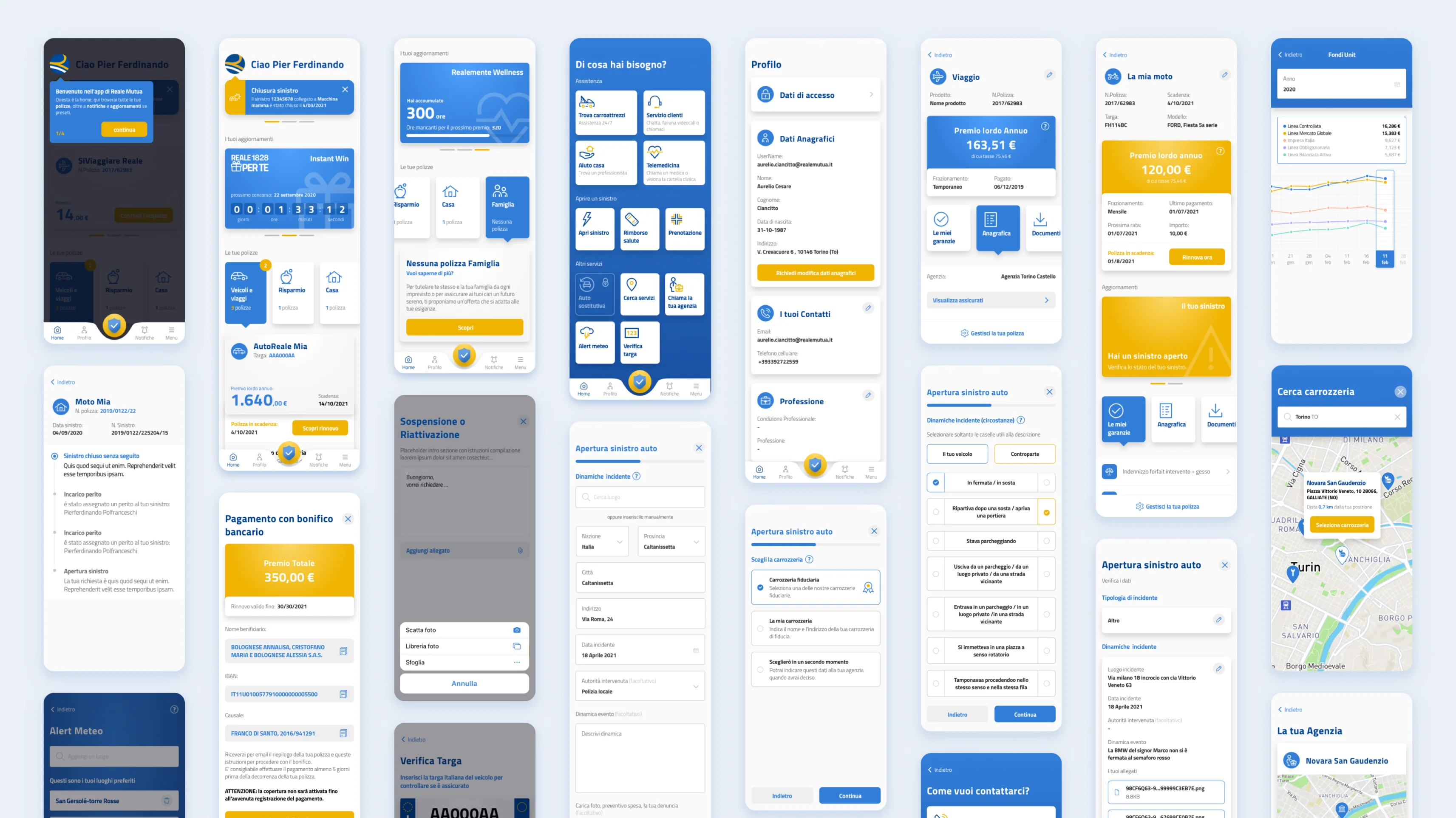 Overview of the screens of the new Reale Mutua app