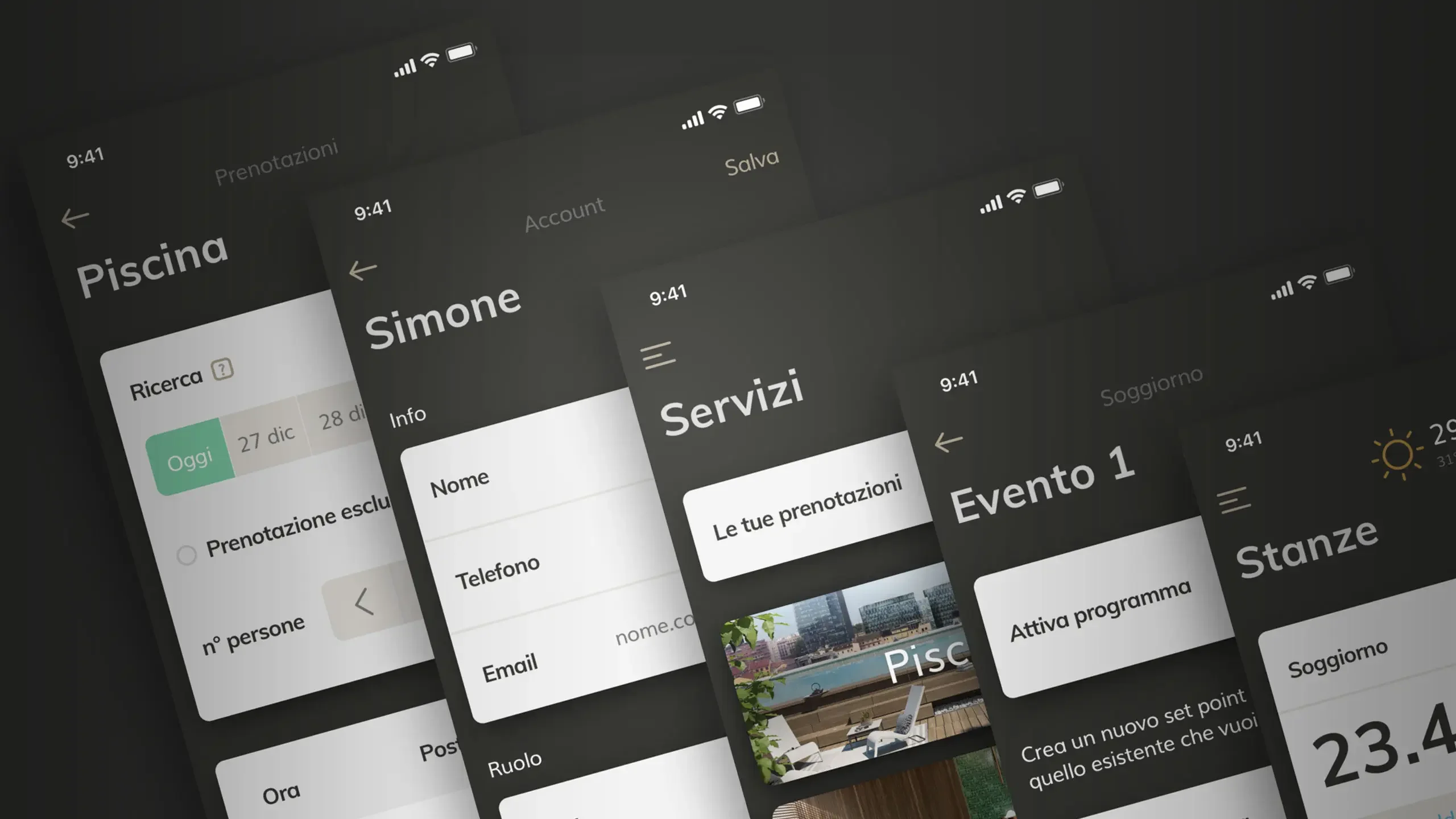 Dark interface cards for home automation scenes and services