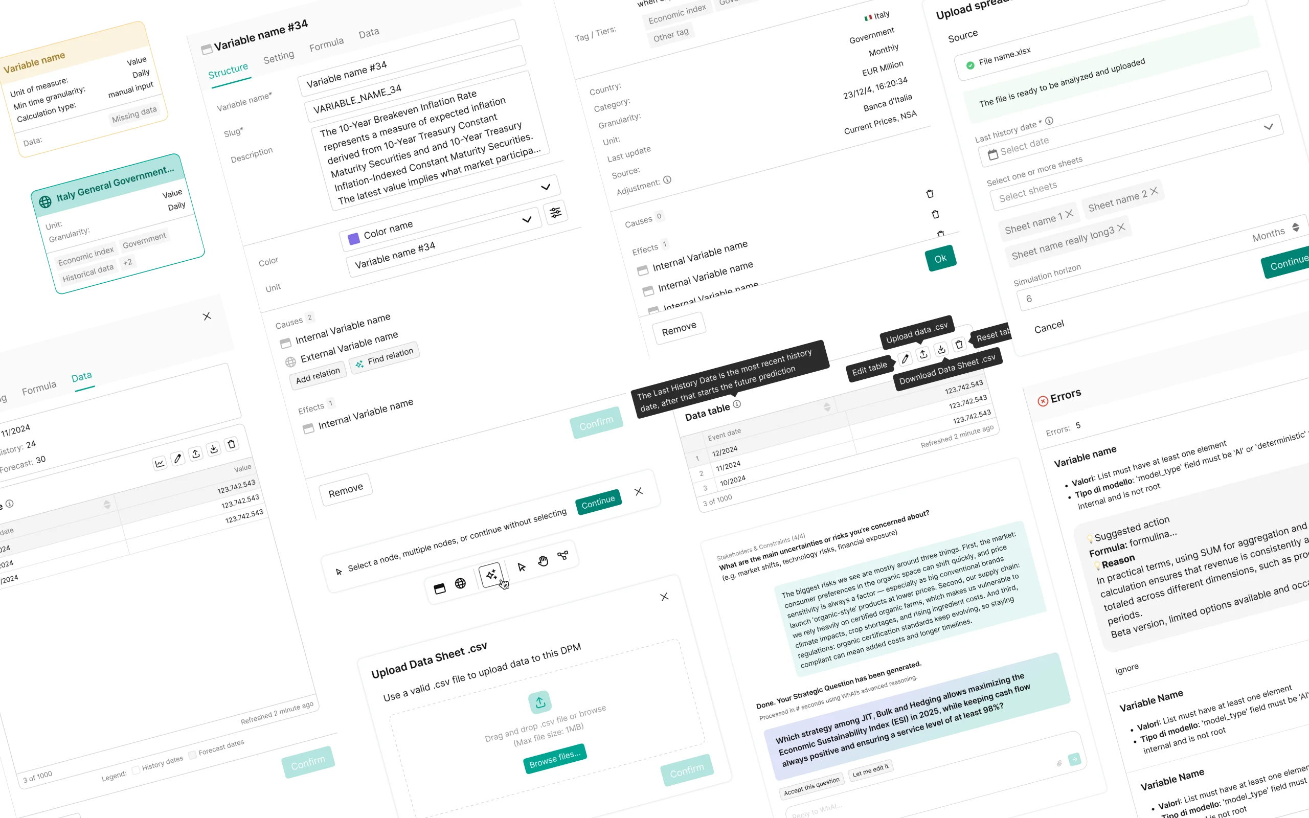 WhAI Build toolbars and node configuration panels